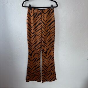 Zara Brown and Black Animal Print high waisted Flare Pants sz medium